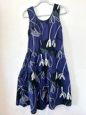MARNI Navy Floral One Side Tiered Dress Size 36/ XS